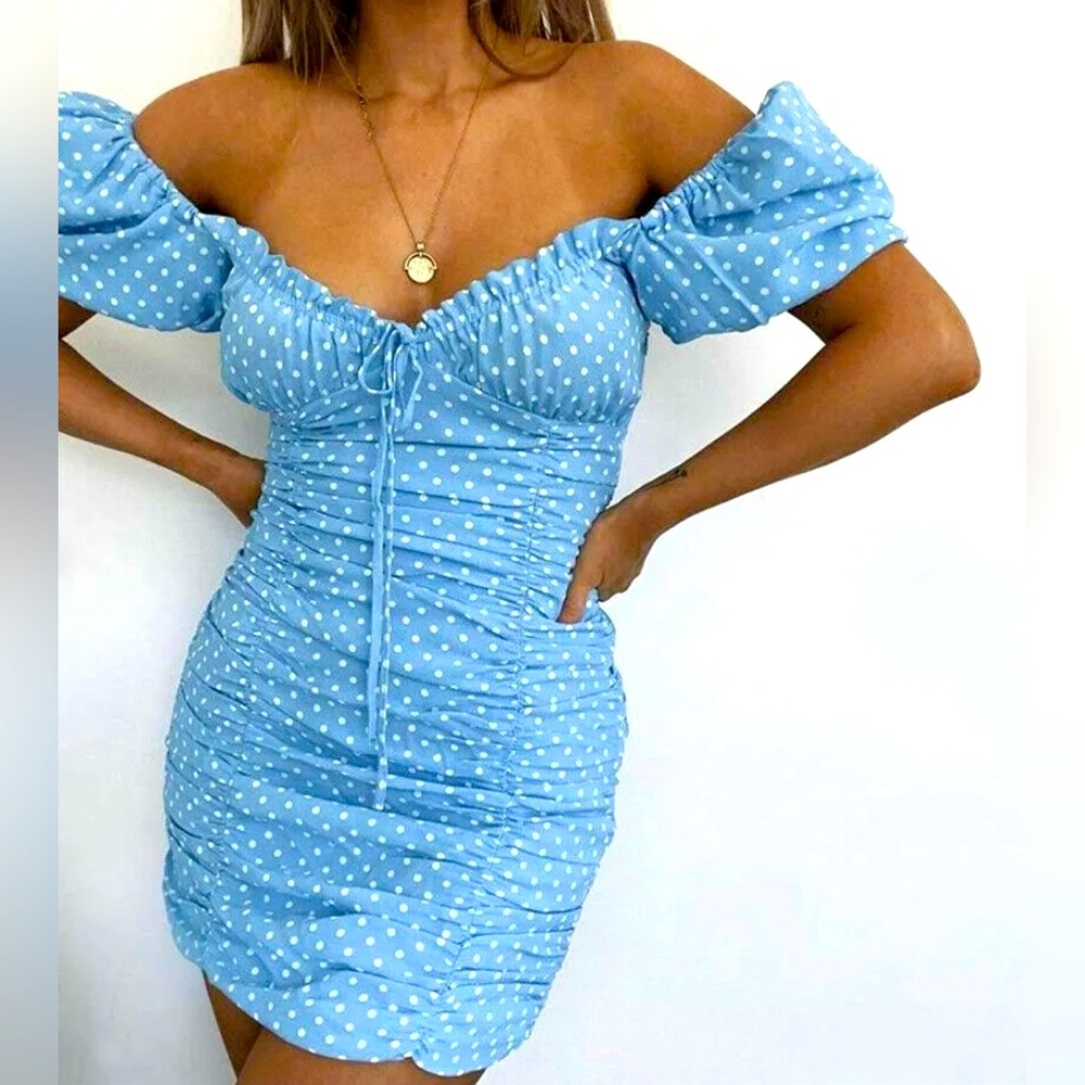 Viral Zara Blue Polka Dot Mini Dress
